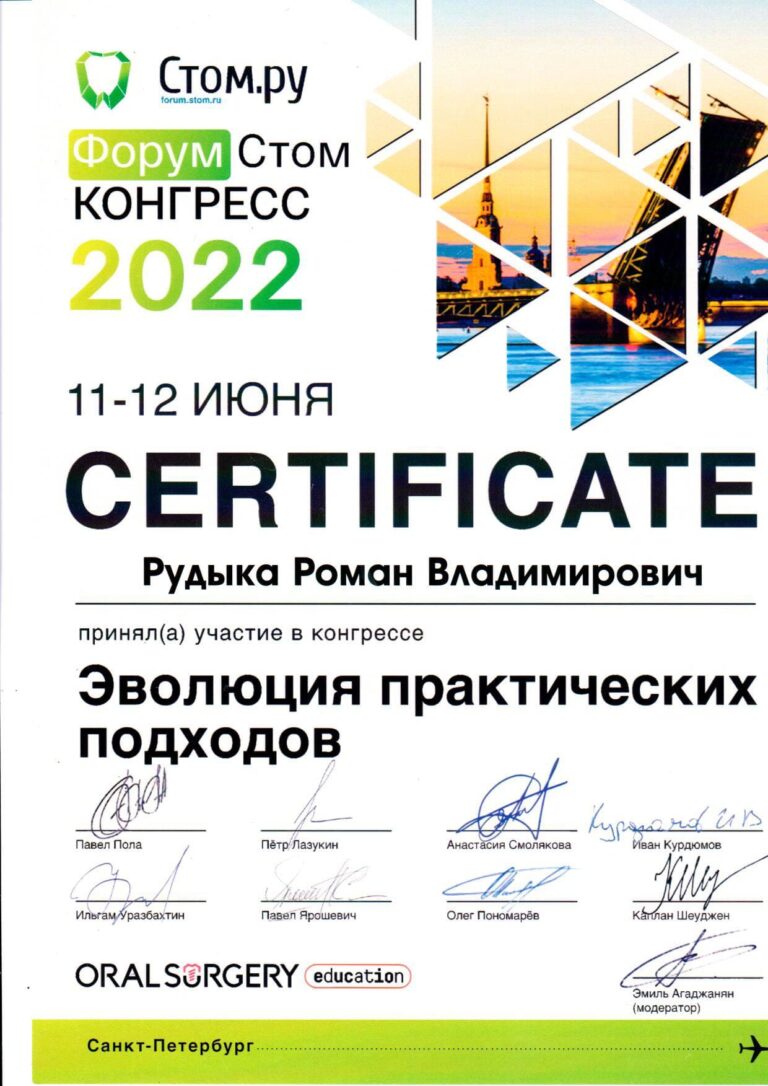 Сертификаты Рудыка Роман Владимирович
